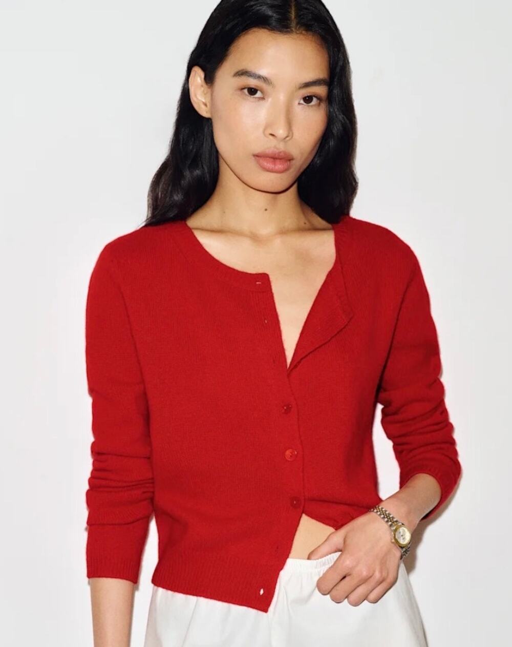 Reformation Clara Cashmere Crew Cardigan Red Core Cherry Women's XS